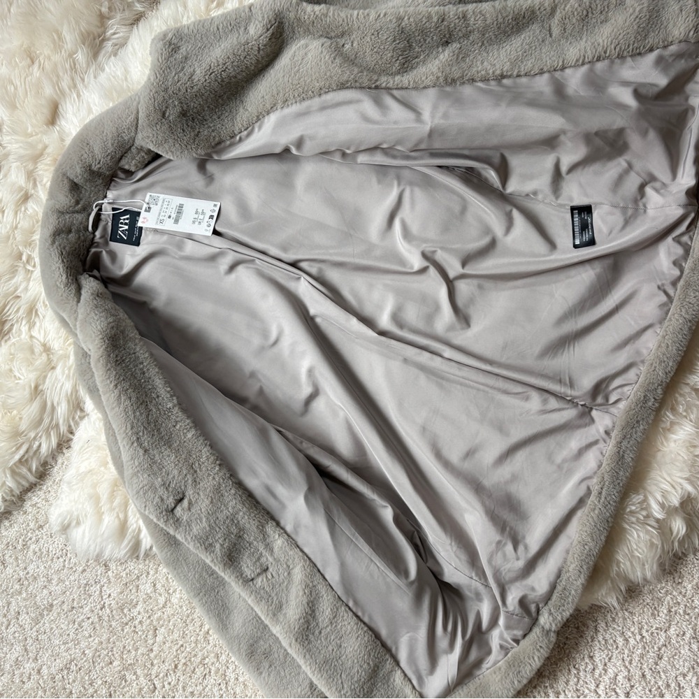 nwt zara grey faux fur coat xs - Picture 6 of 14